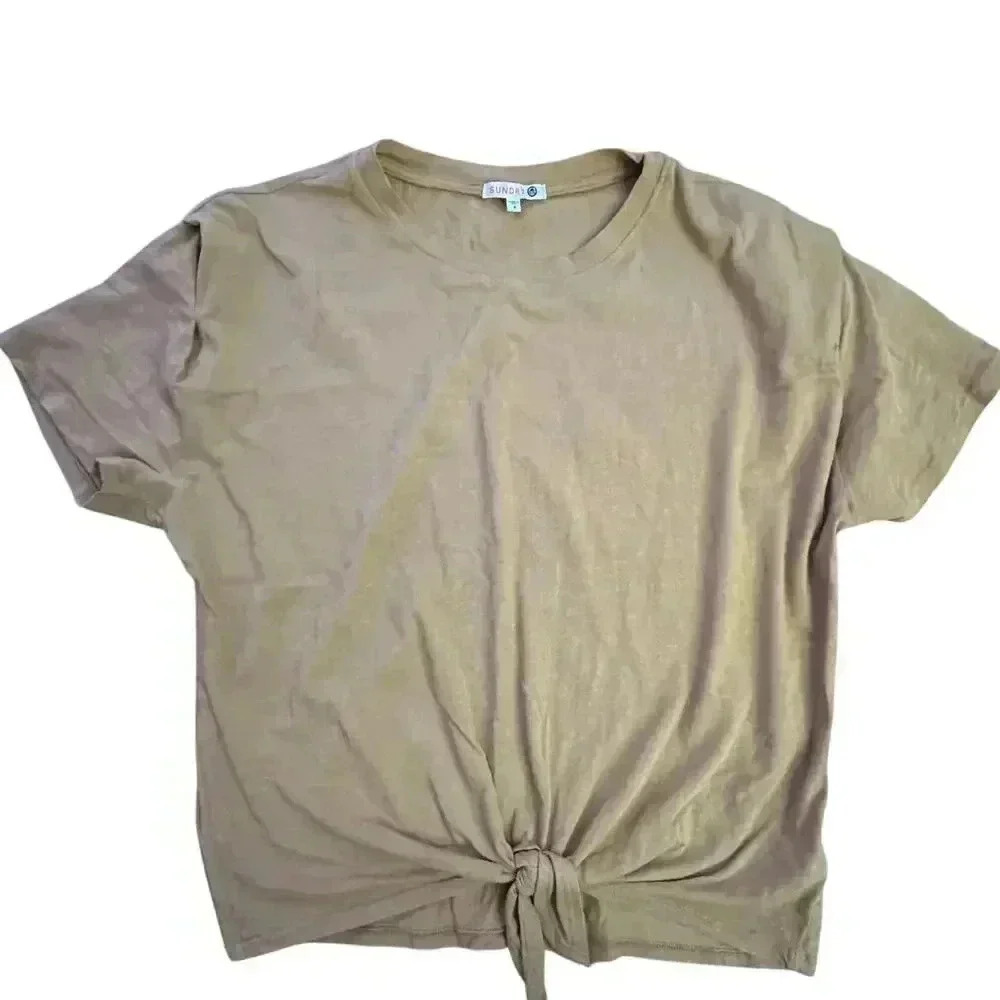 SUNDRY Tie Front T-Shirt Mustard Yellow Short Sleeve 2/M